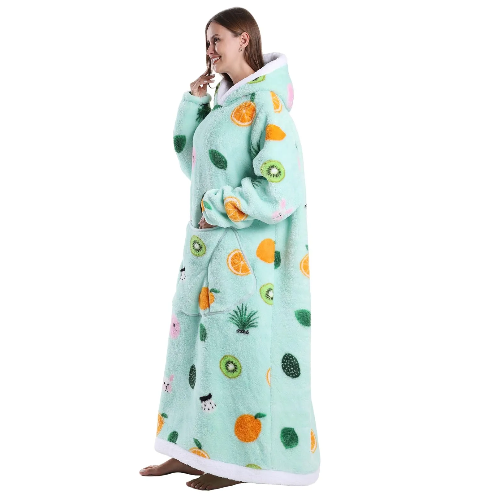 JOREAY Coperta con cappuccio extra lunga oversize da donna, coperta indossabile in pile, soffice felpa gigante con cappuccio per adolescenti, Frutta, Oversized - immagine 3