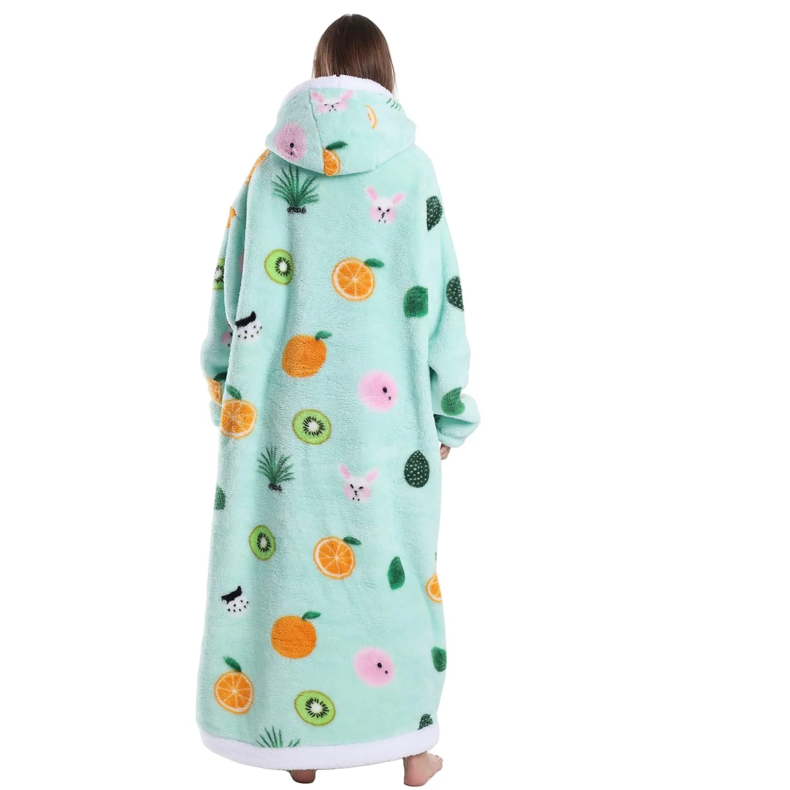JOREAY Coperta con cappuccio extra lunga oversize da donna, coperta indossabile in pile, soffice felpa gigante con cappuccio per adolescenti, Frutta, Oversized - immagine 4