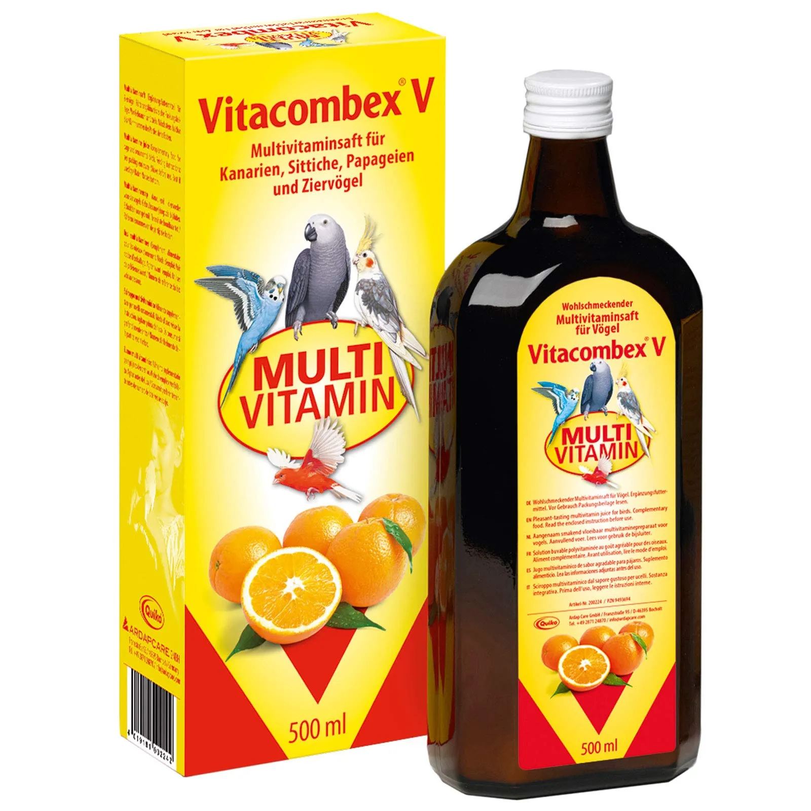 Quiko VitacombexV Succo multivitaminico 500ml per uccelli domestici e polli Per un apporto vitaminico ottimale Per la prevenzione delle carenze vitaminiche negli uccelli giovani e adulti. - immagine 1