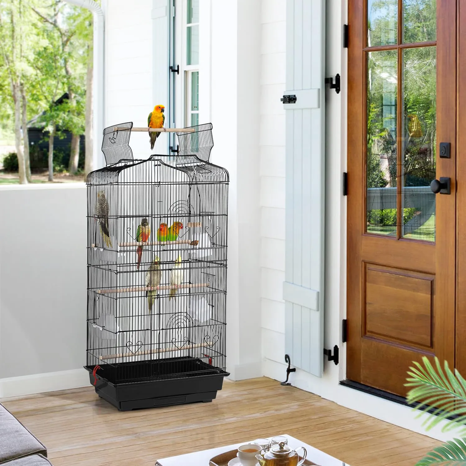 Yaheetech Gabbia Voliera Metallo per Pappagalli 46 × 35 × 92,5 cm, Nero - immagine 2