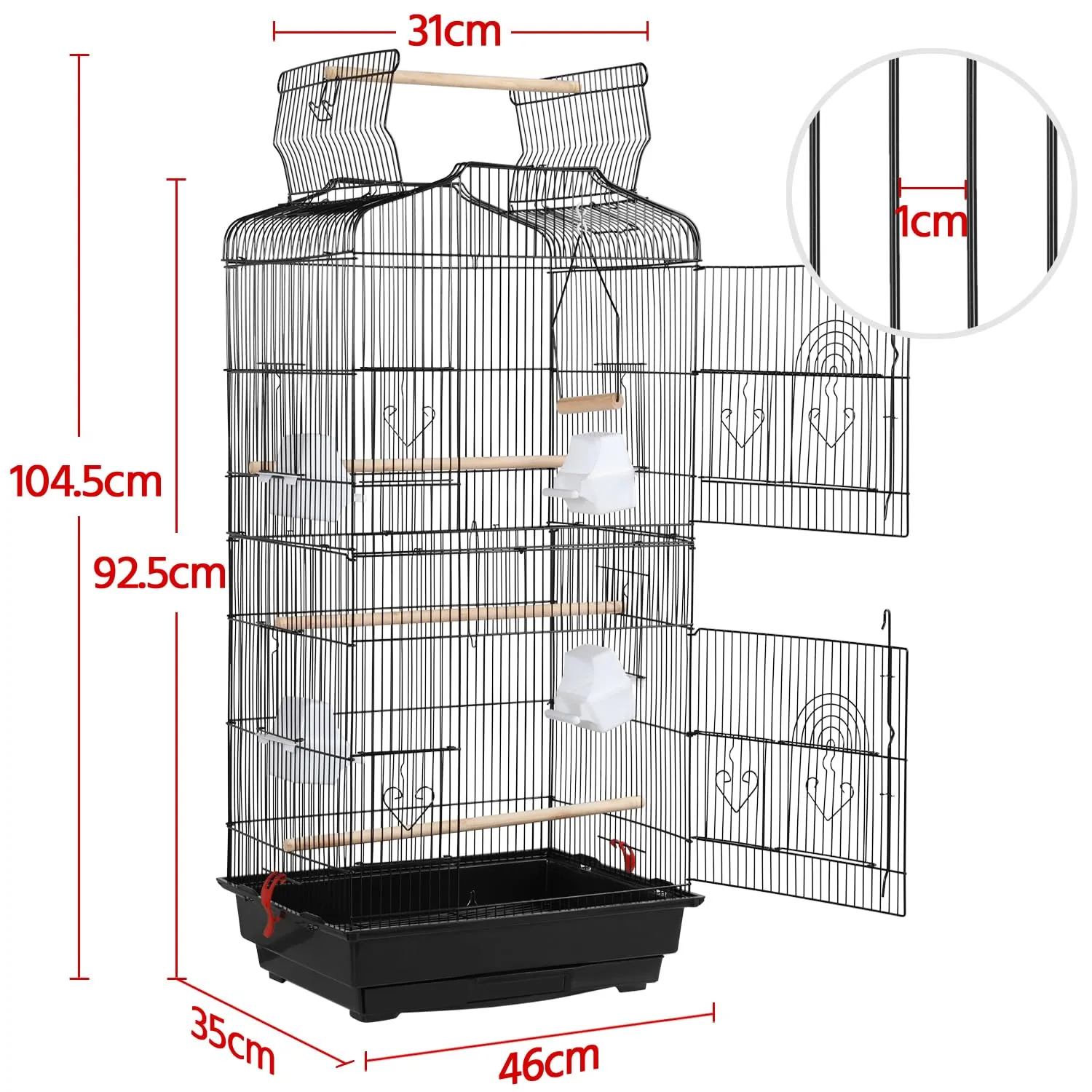 Yaheetech Gabbia Voliera Metallo per Pappagalli 46 × 35 × 92,5 cm, Nero - immagine 3