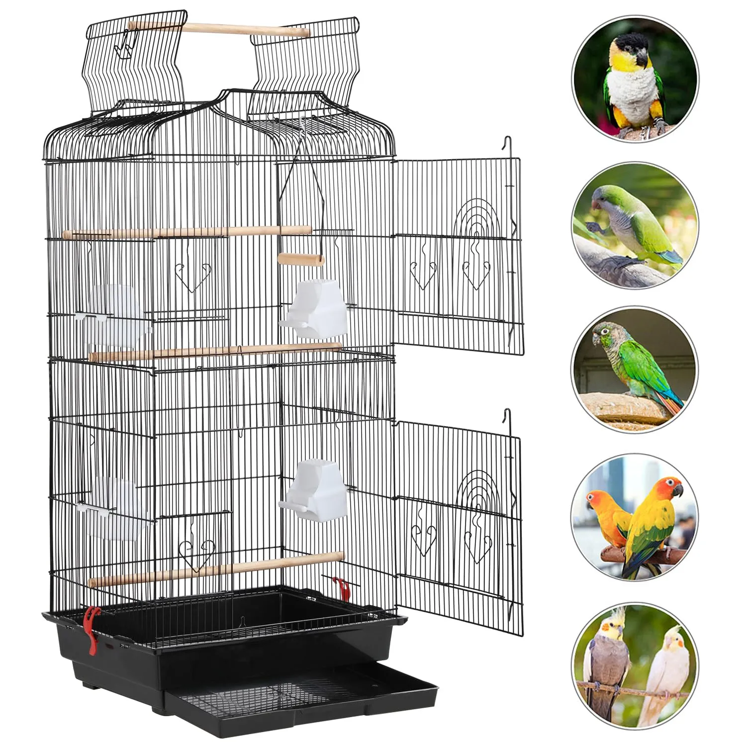 Yaheetech Gabbia Voliera Metallo per Pappagalli 46 × 35 × 92,5 cm, Nero - immagine 5