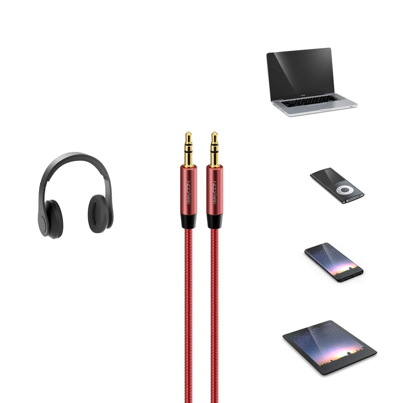 deleyCON 1,5m Cavo Audio AUX Stereo Jack 3,5 mm in Nylon - Connettori in Metallo - per Smartphone, Tablet, Cuffie, Hi-Fi, Ricevitore - Rosso/Rosa - immagine 3