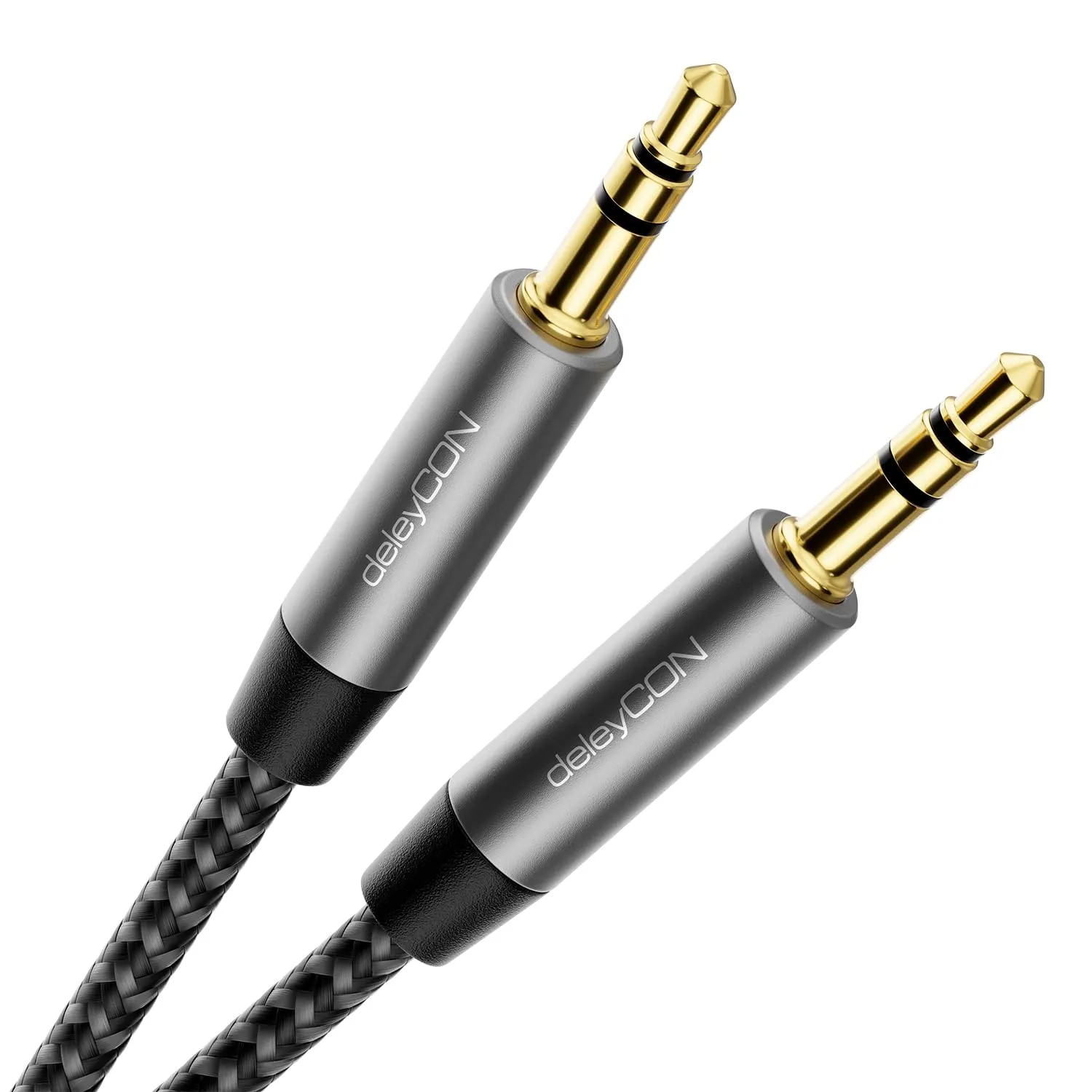 deleyCON 1,5m Cavo Audio AUX Stereo Jack 3,5 mm in Nylon - Connettori in Metallo - per Smartphone, Tablet, Cuffie, Hi-Fi, Ricevitore - Nero - immagine 1