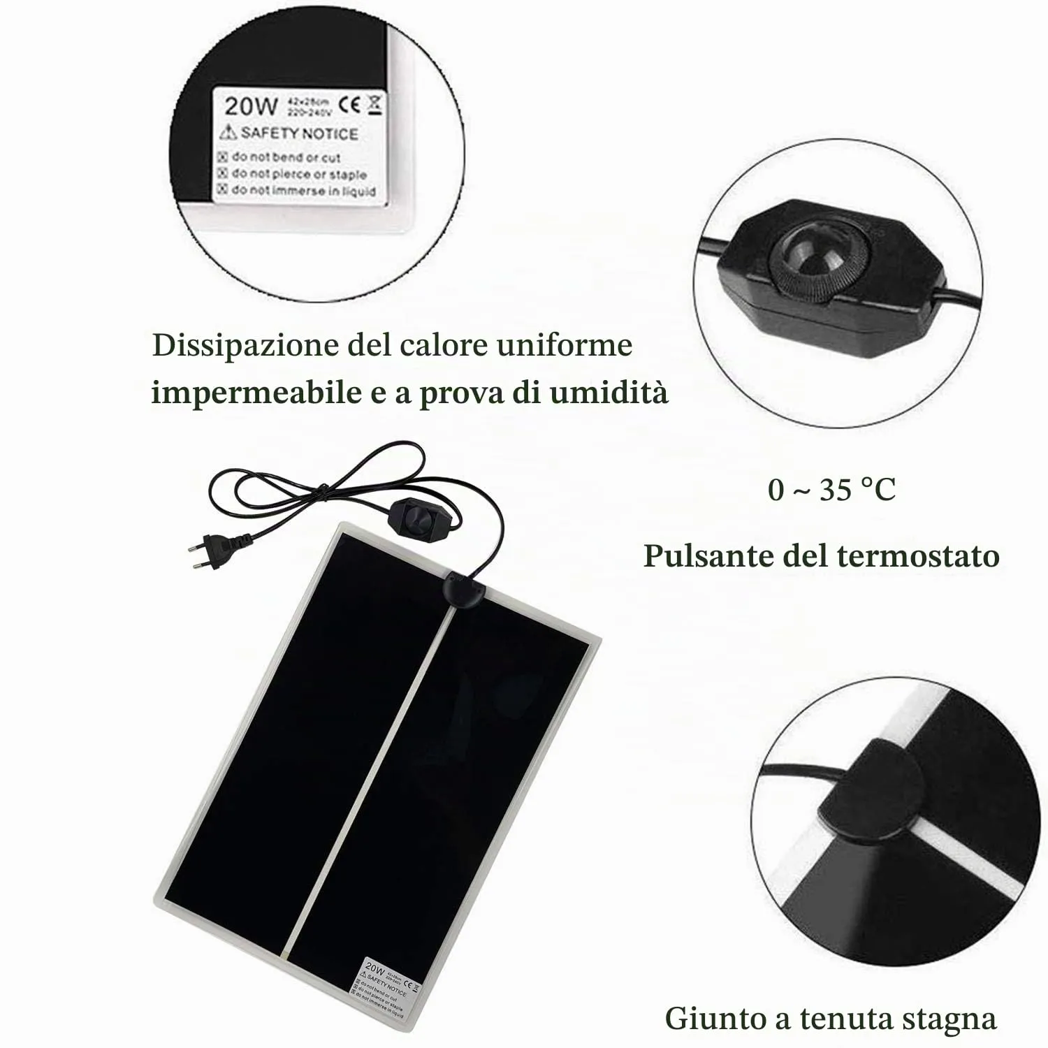 PeSandy Tappetino Riscaldanti Rettili Regolabile, 42x28CM Termoforo Non Adesivo per Tartaruga Serpenti Lucertola Geco Granchio Eremita Anfibi - Tappetini Riscaldanti Rimovibile sotto Il Serbatoio - immagine 4