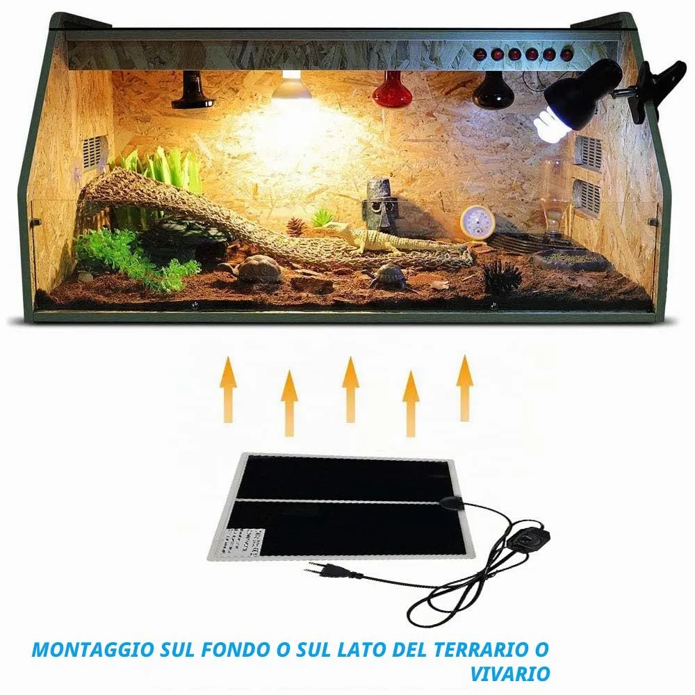 PeSandy Tappetino Riscaldanti Rettili Regolabile, 28x28CM Termoforo Non Adesivo per Tartaruga Serpenti Lucertola Geco Granchio Eremita Anfibi - Tappetini Riscaldanti Rimovibile sotto Il Serbatoio - immagine 2
