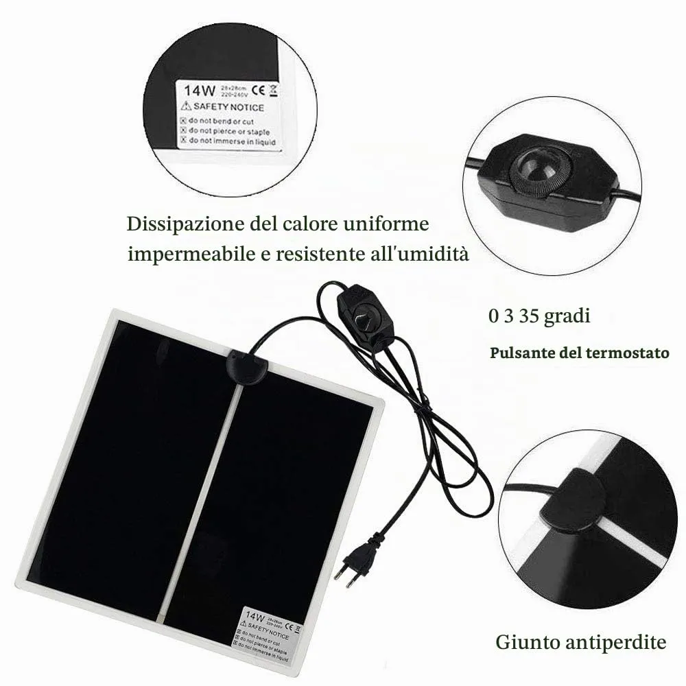 PeSandy Tappetino Riscaldanti Rettili Regolabile, 28x28CM Termoforo Non Adesivo per Tartaruga Serpenti Lucertola Geco Granchio Eremita Anfibi - Tappetini Riscaldanti Rimovibile sotto Il Serbatoio - immagine 4