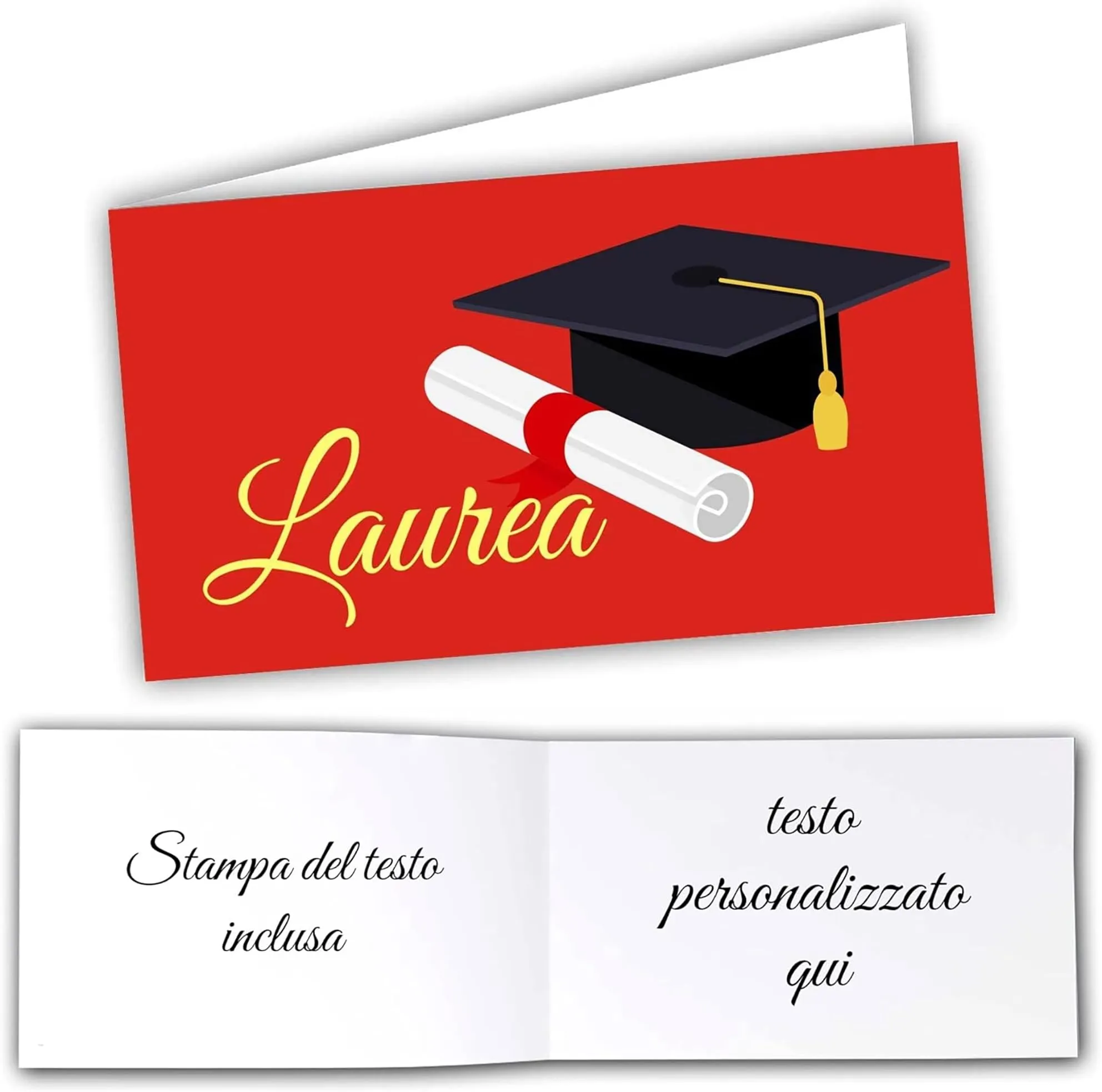 Mr Pubblicità - STAMPA INCLUSA su 2 lati- n. 60 Bigliettini Bomboniera Laurea personalizzati- Biglietti Sacchetti Confetti laurea, Cadò, biglietti auguri laurea, personalizzabili (rosso1) - immagine 1