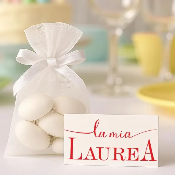 Mr Pubblicità - STAMPA INCLUSA su 2 lati - n. 60 Bigliettini Bomboniera Laurea personalizzati - Biglietti Sacchetti Confetti laurea, Cadò, biglietti auguri laurea, personalizzabili (semplice) - immagine 7