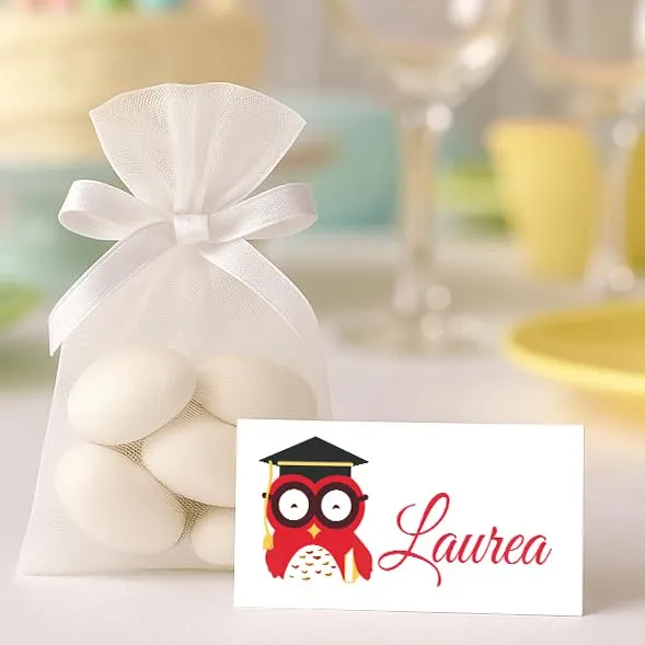 Mr Pubblicità - STAMPA INCLUSA su 2 lati- n. 60 Bigliettini Bomboniera Laurea personalizzati- Biglietti Sacchetti Confetti laurea, Cadò, biglietti auguri laurea, personalizzabili (gufo) - immagine 7