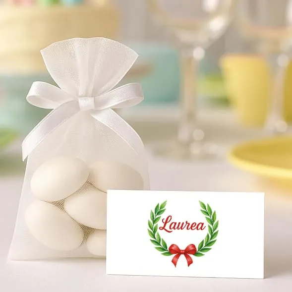 Mr Pubblicità - STAMPA INCLUSA su 2 lati - n. 60 Bigliettini Bomboniera Laurea personalizzati - Biglietti Sacchetti Confetti laurea, Cadò, biglietti auguri laurea, personalizzabili - immagine 7