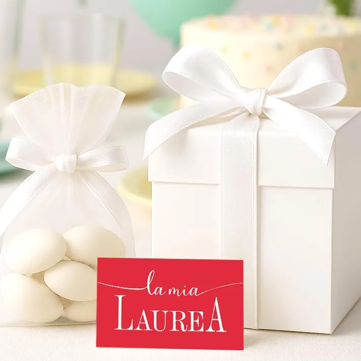 Mr Pubblicità - STAMPA INCLUSA su 2 lati- n. 60 Bigliettini Bomboniera Laurea personalizzati- Biglietti Sacchetti Confetti laurea, Cadò, biglietti auguri laurea, personalizzabili (elegante rosso) - immagine 6