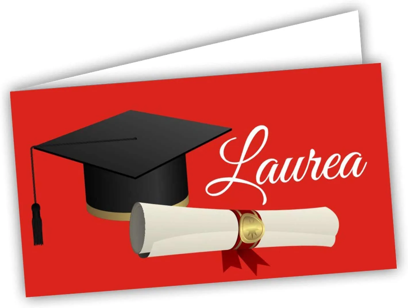 Mr Pubblicità - STAMPA INCLUSA su 2 lati- n. 60 Bigliettini Bomboniera Laurea personalizzati- Biglietti Sacchetti Confetti laurea, Cadò, biglietti auguri laurea, personalizzabili (rosso2) - immagine 3