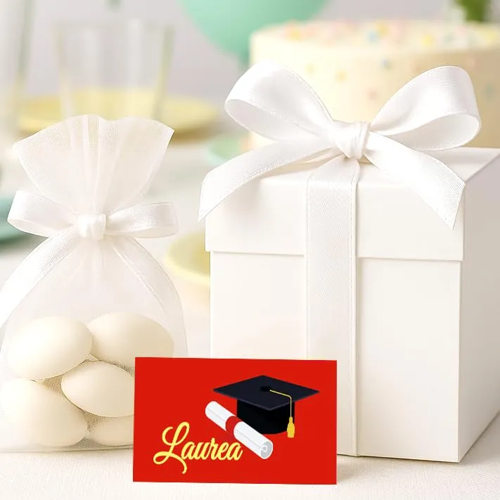STAMPA INCLUSA - n. 60 Bigliettini Bomboniera Laurea, Biglietti Sacchetti Confetti - PERSONALIZZA LA STAMPA INTERNA (Laurea 1) - immagine 6