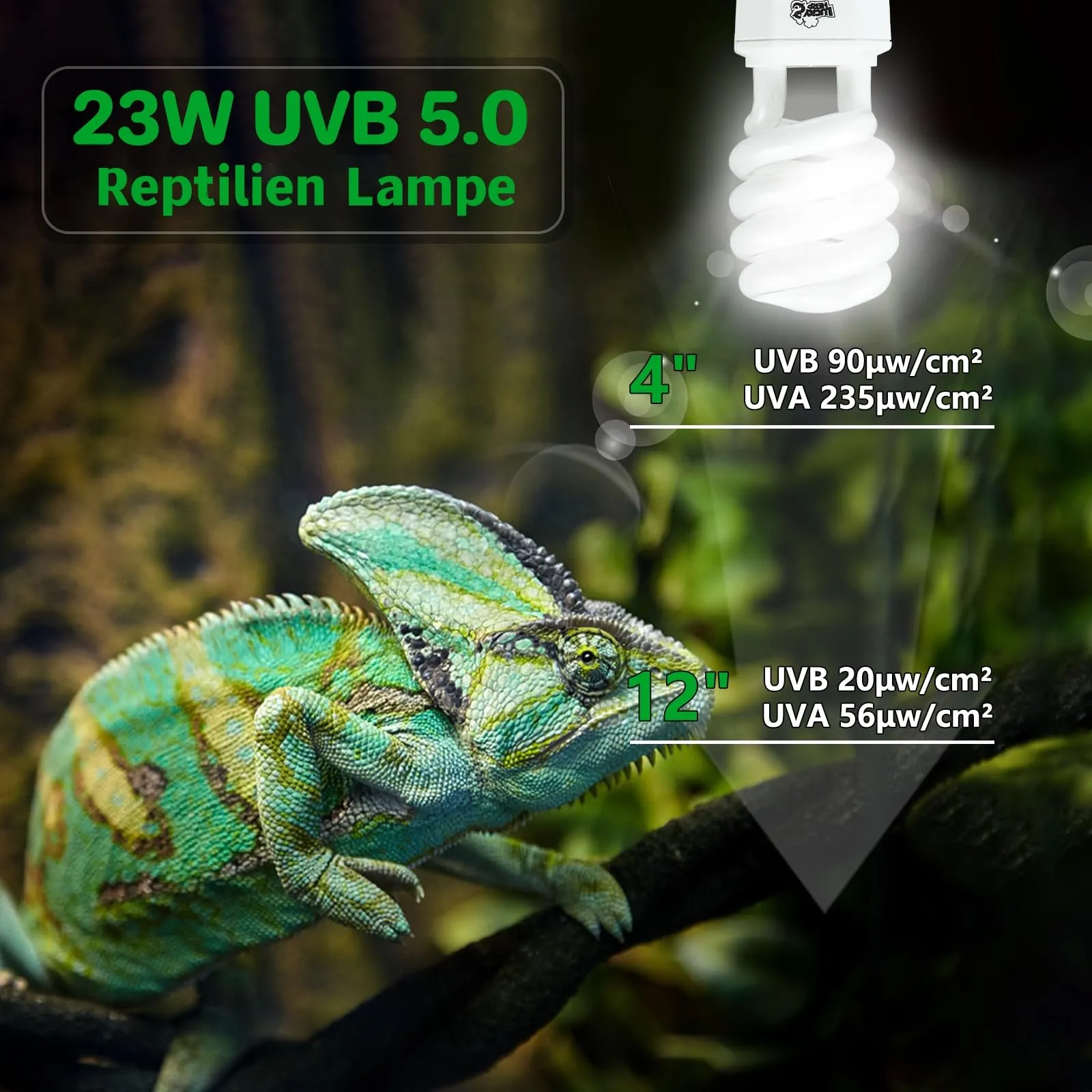 LUCKY HERP Lampadina UVA UVB per Rettili, Lampada UVB Tartaruga Terrestre 23W 5.0, Lampada Fluorescente Compatta per Rettili Draghi Barbuti. - immagine 5