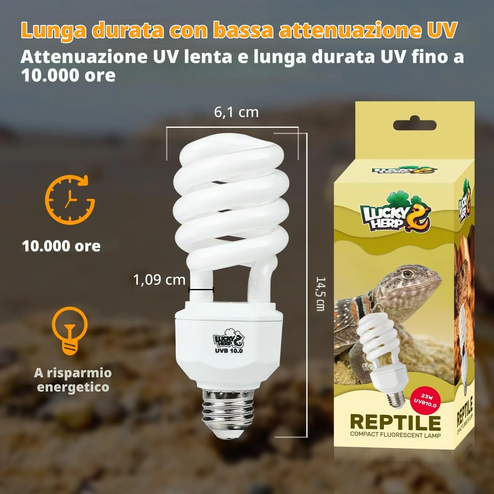LUCKY HERP Lampadina UVA UVB per Rettili, Lampada UVB Tartaruga Terrestre 23W 10.0, Lampada Fluorescente Compatta per Rettili Draghi Barbuti. - immagine 4