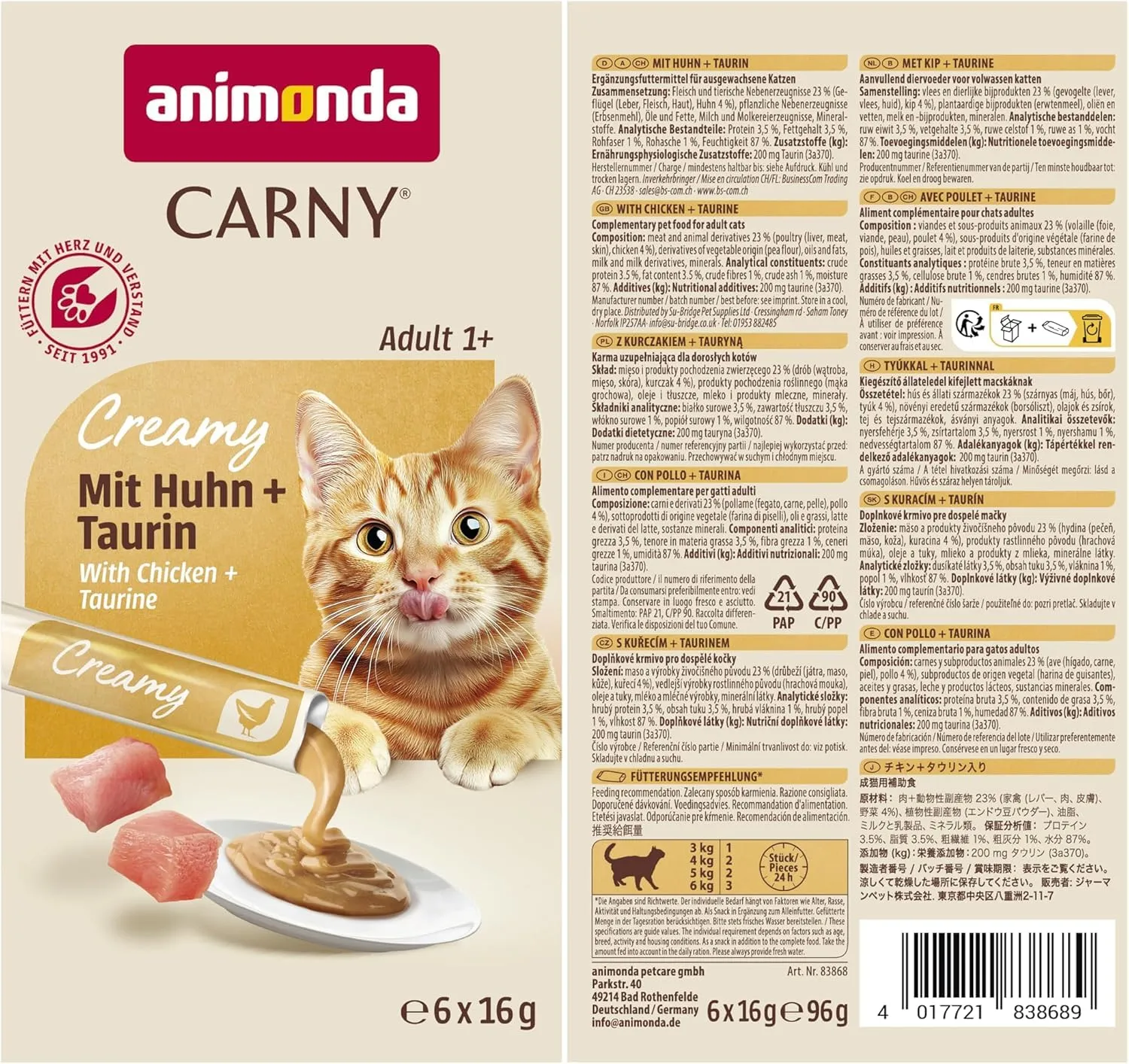animonda Carny Adult Creamy, cibo umido per gatti, con Pollo + Taurina 6x15 g - immagine 4