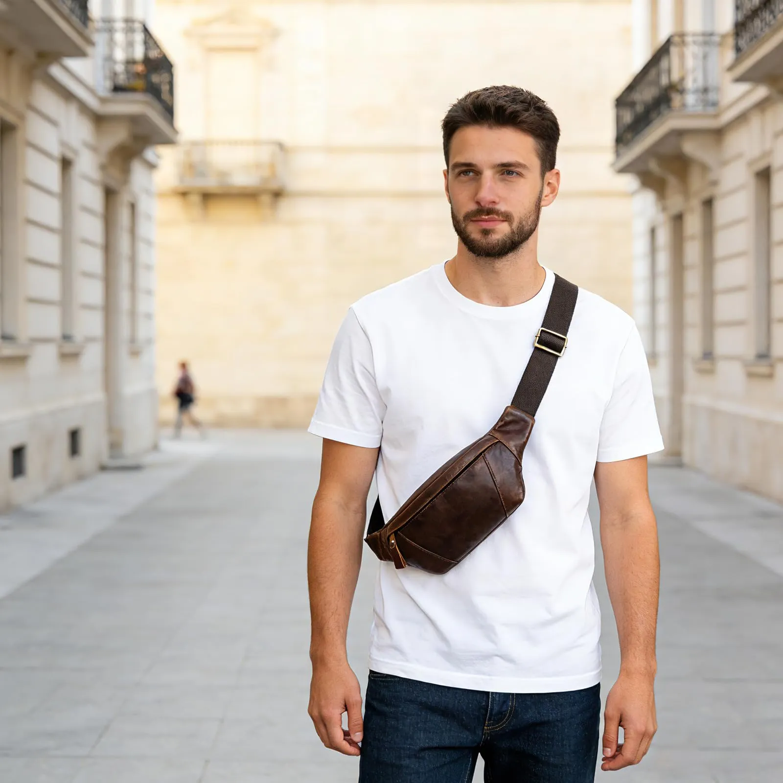 marsupio in vera pelle marsupi per uomo donna marsupio per viaggi festival passeggiate sport corsa palestra all'aperto allenamento esercizio - immagine 7