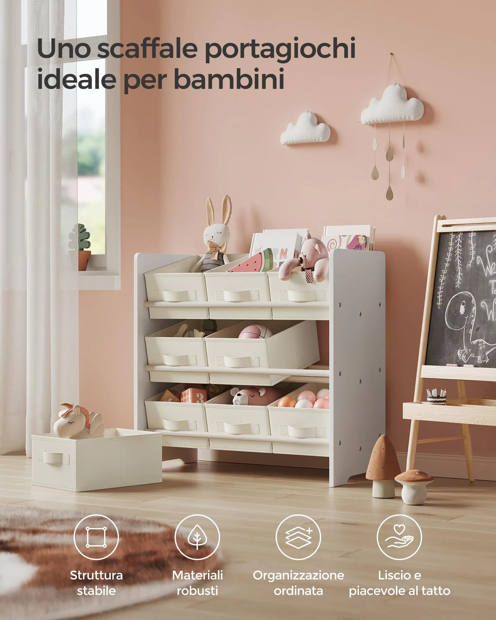 SONGMICS Scaffale per Giocattoli con 9 Contenitori, Struttura in MDF - immagine 3