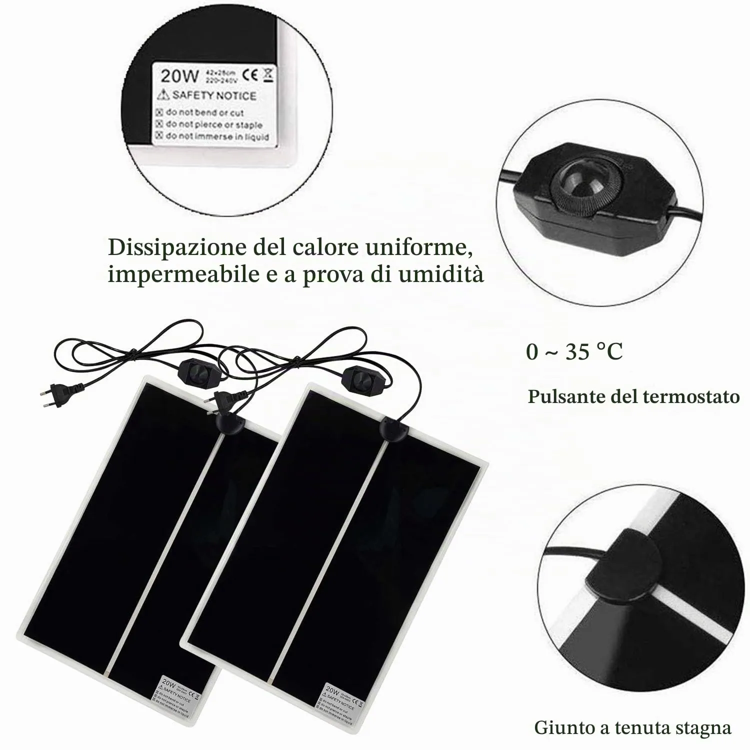 PeSandy Tappetino Riscaldanti Rettili Regolabile, 2 Pezzi Termoforo Non Adesivo per Tartaruga Serpenti Lucertola Geco Granchio Eremita - Tappetini Riscaldanti Rimovibile sotto Il Serbatoio(42x28CM) - immagine 4
