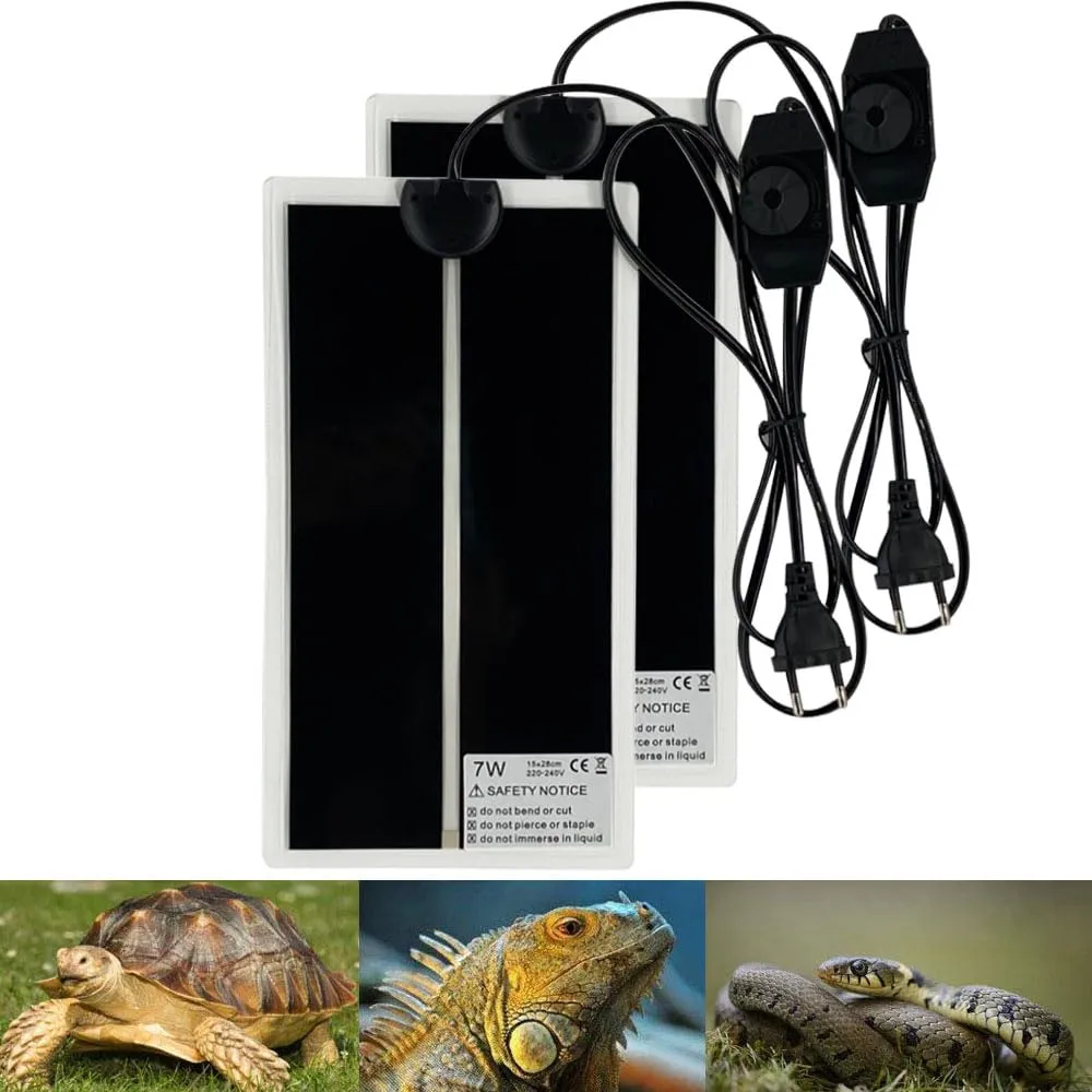 PeSandy Tappetino Riscaldanti Rettili Regolabile, 2 Pezzi Termoforo Non Adesivo per Tartaruga Serpenti Lucertola Geco Granchio Eremita - Tappetini Riscaldanti Rimovibile sotto Il Serbatoio(28x15CM) - immagine 1
