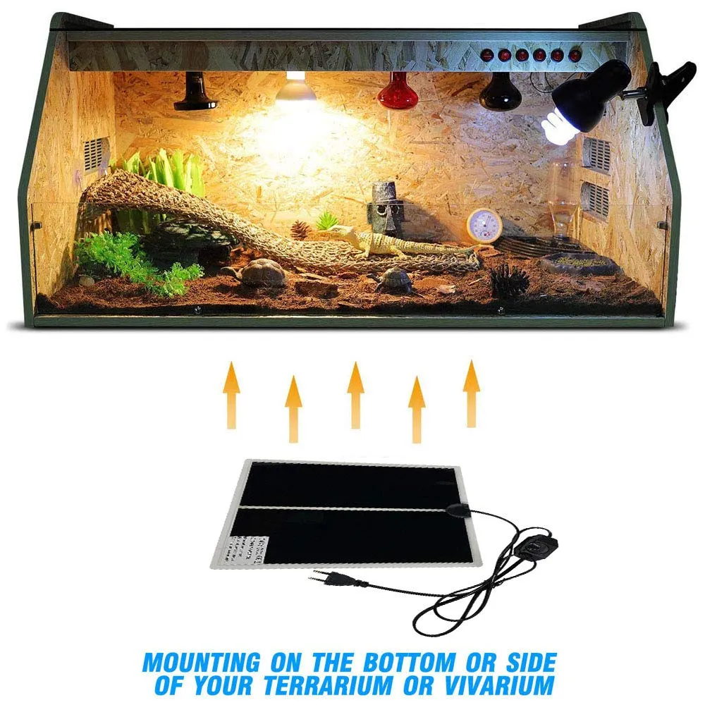 PeSandy Tappetino Riscaldanti Rettili Regolabile, 2 Pezzi Termoforo Non Adesivo per Tartaruga Serpenti Lucertola Geco Granchio Eremita - Tappetini Riscaldanti Rimovibile sotto Il Serbatoio(28x28CM) - immagine 2