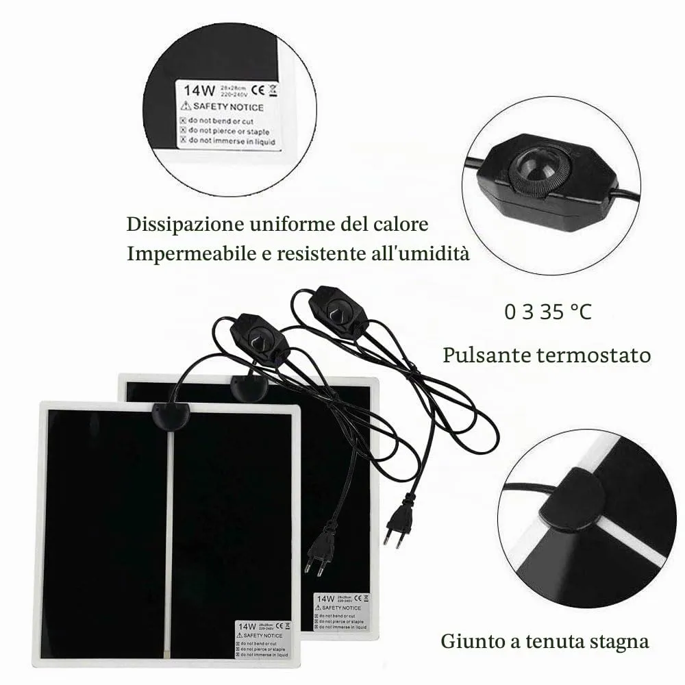 PeSandy Tappetino Riscaldanti Rettili Regolabile, 2 Pezzi Termoforo Non Adesivo per Tartaruga Serpenti Lucertola Geco Granchio Eremita - Tappetini Riscaldanti Rimovibile sotto Il Serbatoio(28x28CM) - immagine 4