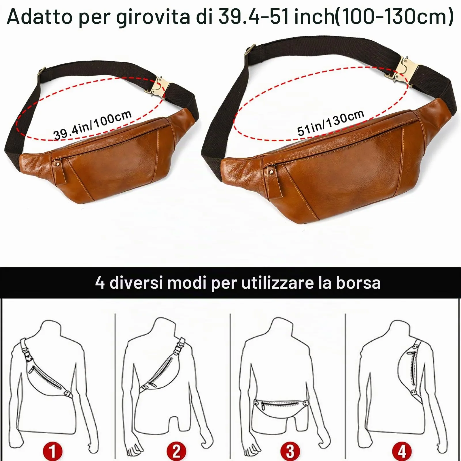marsupio in vera pelle marsupi per uomo donna marsupio nero per viaggi festival passeggiate sport corsa palestra all'aperto allenamento esercizio-marrone - immagine 3