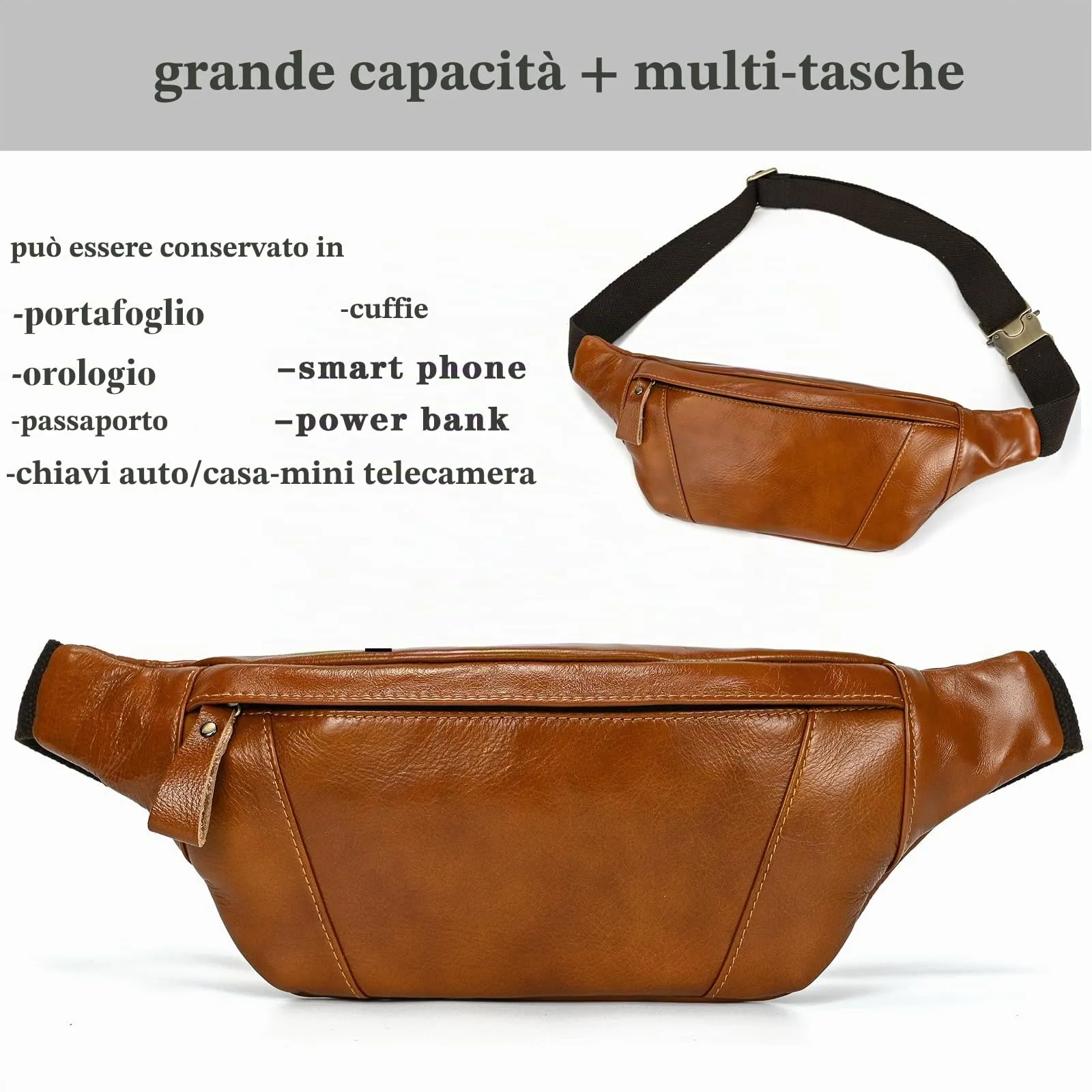 marsupio in vera pelle marsupi per uomo donna marsupio nero per viaggi festival passeggiate sport corsa palestra all'aperto allenamento esercizio-marrone - immagine 4