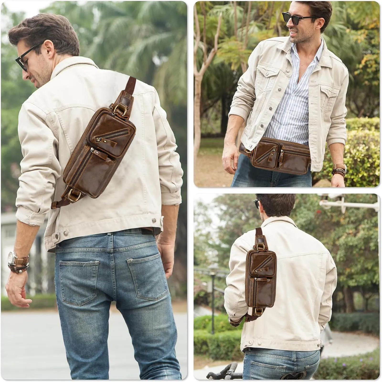 Vintage Marsupio per Uomo Donna Viaggi Escursionismo Running Hip Bum Pouch Belt Slim Cell Phone Pack Purse Wallet-1040 marrone - immagine 4