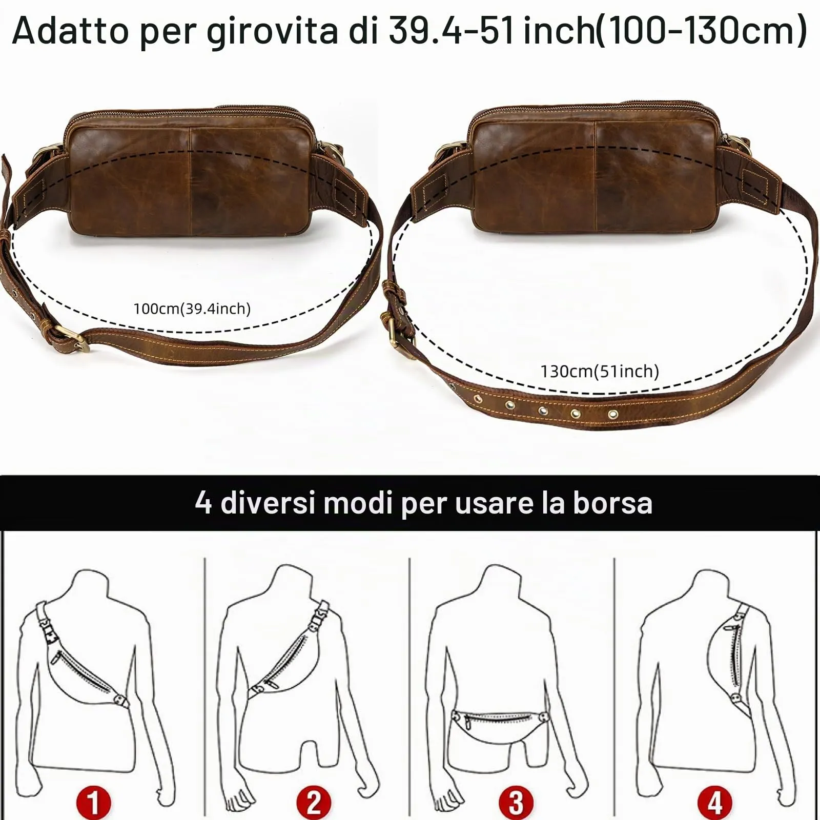 Vintage Marsupio per Uomo Donna Viaggi Escursionismo Running Hip Bum Pouch Belt Slim Cell Phone Pack Purse Wallet-1040 marrone - immagine 5