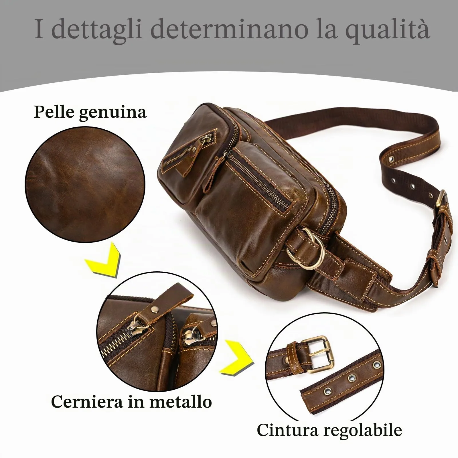 Vintage Marsupio per Uomo Donna Viaggi Escursionismo Running Hip Bum Pouch Belt Slim Cell Phone Pack Purse Wallet-1040 marrone - immagine 6