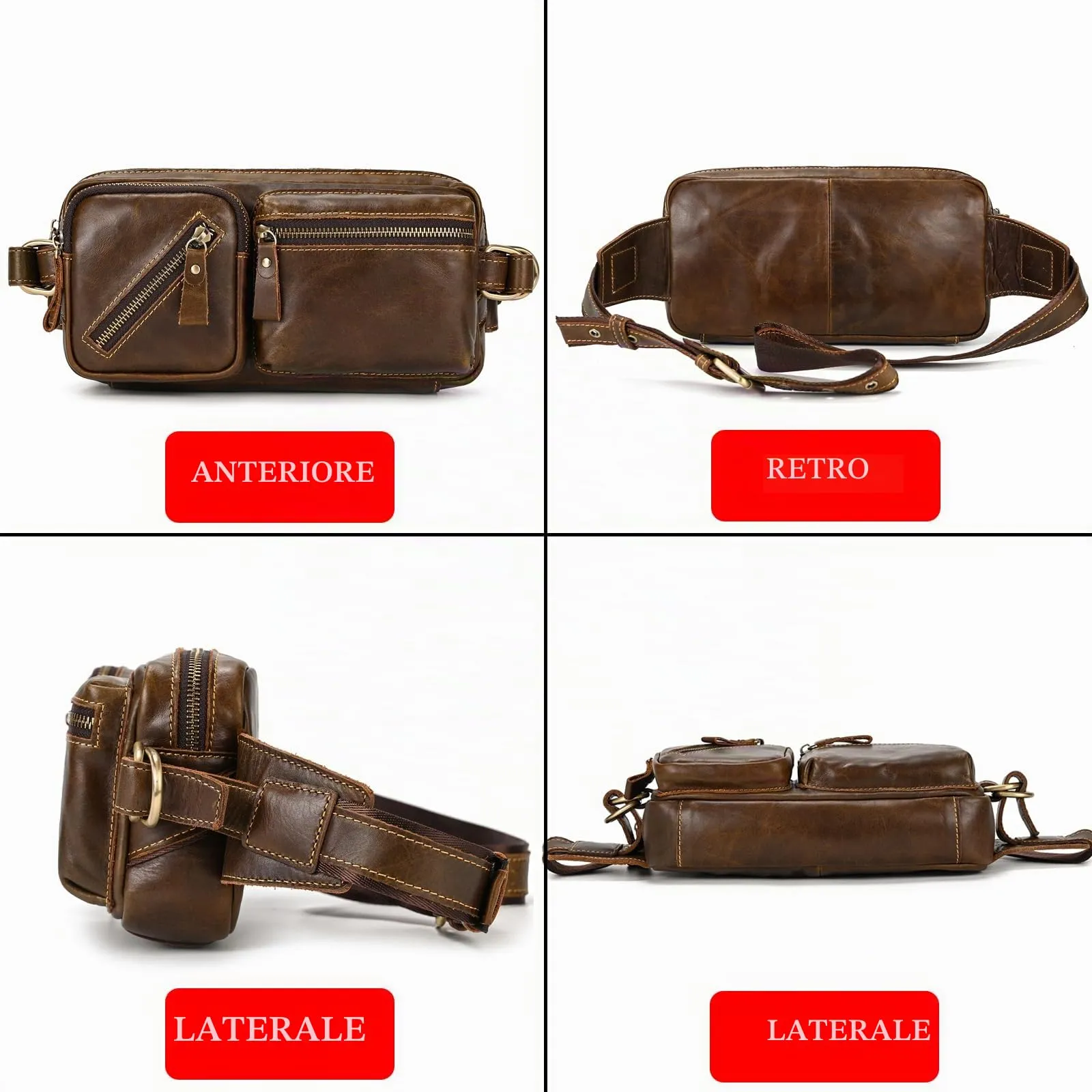 Vintage Marsupio per Uomo Donna Viaggi Escursionismo Running Hip Bum Pouch Belt Slim Cell Phone Pack Purse Wallet-1040 marrone - immagine 7