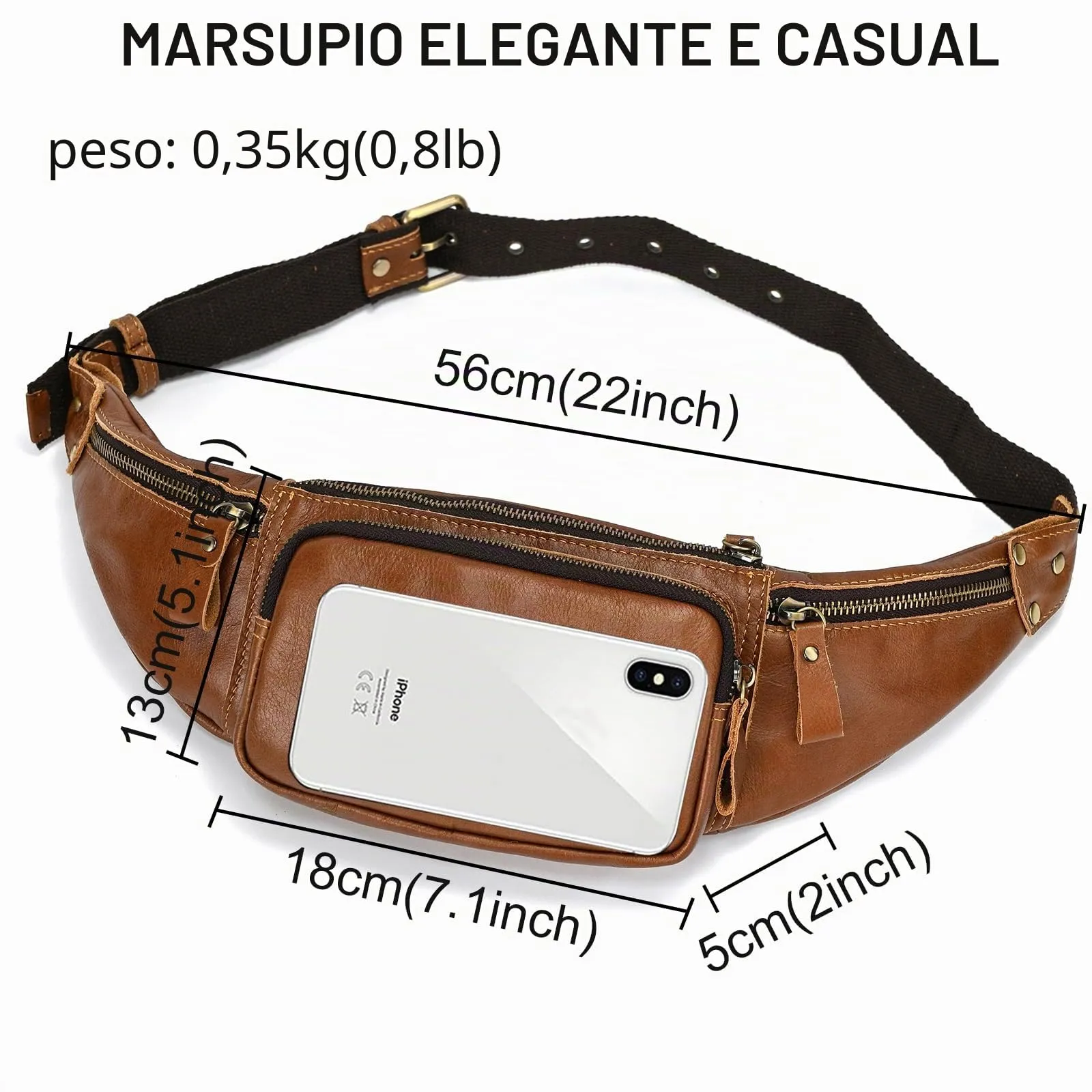 marsupio in vera pelle marsupi per uomo per viaggi festival passeggiate sport corsa palestra all'aperto allenamento esercizio marsupio marsupio-1030 marrone chiaro - immagine 2