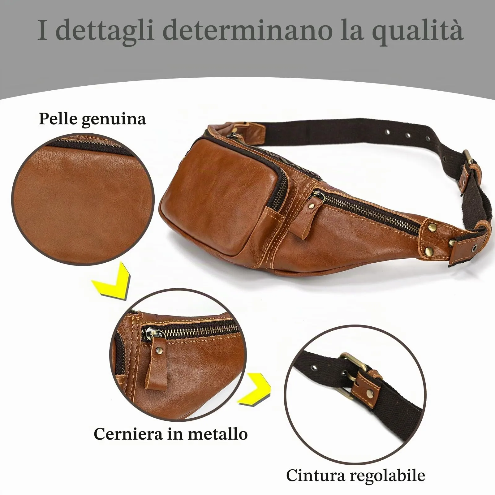 marsupio in vera pelle marsupi per uomo per viaggi festival passeggiate sport corsa palestra all'aperto allenamento esercizio marsupio marsupio-1030 marrone chiaro - immagine 3