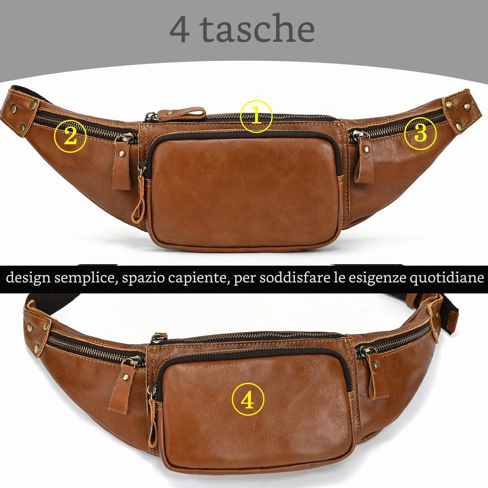 marsupio in vera pelle marsupi per uomo per viaggi festival passeggiate sport corsa palestra all'aperto allenamento esercizio marsupio marsupio-1030 marrone chiaro - immagine 6