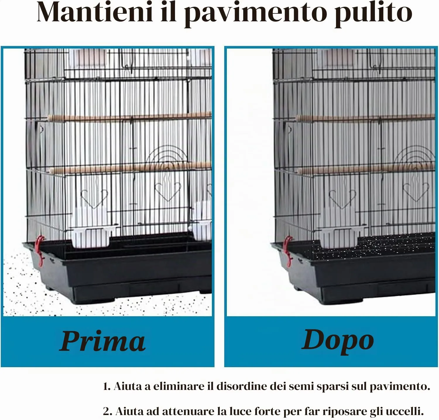 ASOCEA Grande Copertura per Gabbia Uccelli, Universale Rete per Gabbia Pappagalli Nylon Copertura Gonna per Gabbia per Uccelli per Gabbie Rotonde e Quadrate (Nero, 118 * 31.5in/300 * 80cm) - immagine 4