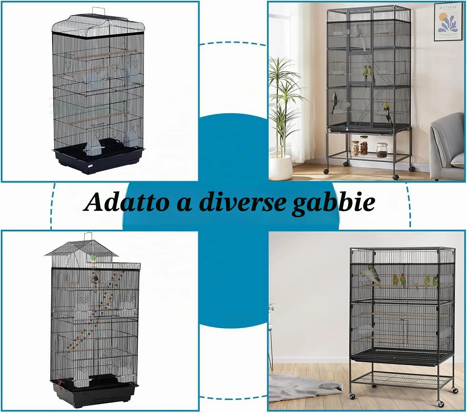 ASOCEA Grande Copertura per Gabbia Uccelli, Universale Rete per Gabbia Pappagalli Nylon Copertura Gonna per Gabbia per Uccelli per Gabbie Rotonde e Quadrate (Nero, 118 * 31.5in/300 * 80cm) - immagine 5