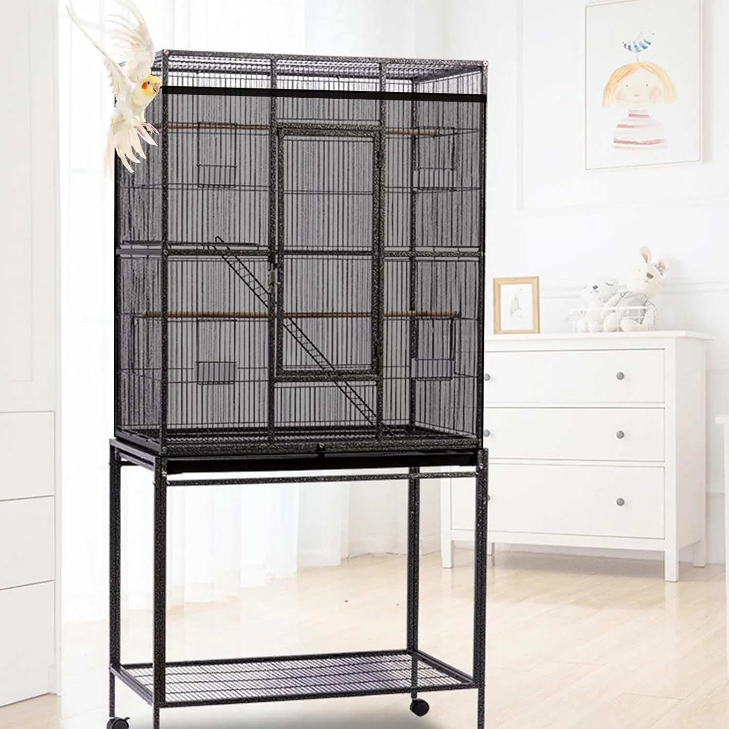 ASOCEA Grande Copertura per Gabbia Uccelli, Universale Rete per Gabbia Pappagalli Nylon Copertura Gonna per Gabbia per Uccelli per Gabbie Rotonde e Quadrate (Nero, 118 * 31.5in/300 * 80cm) - immagine 6