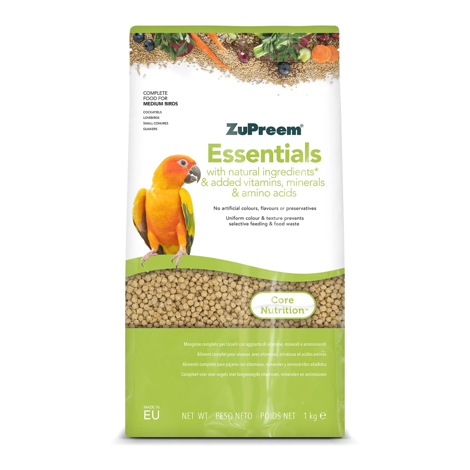 Zupreem Essentials Futter Für Gefährtenvögel - Natürliche Inhaltsstoffe - Futter Für Vögel Geeignet Für Agaporniden, Nymphensittiche, Argentinische Papageien Und Andere Mittelgroße Vögel - 1 Kg - immagine 1