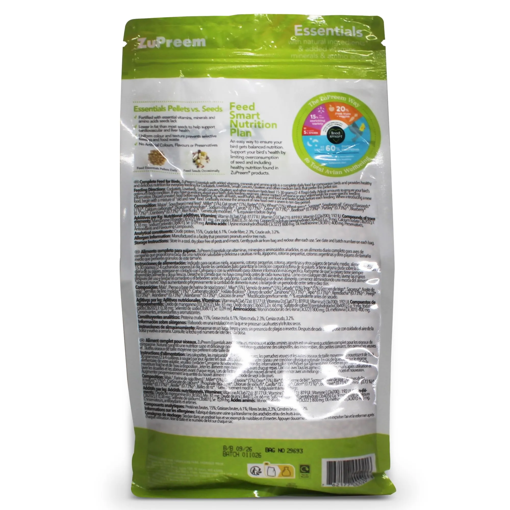 Zupreem Essentials Futter Für Gefährtenvögel - Natürliche Inhaltsstoffe - Futter Für Vögel Geeignet Für Agaporniden, Nymphensittiche, Argentinische Papageien Und Andere Mittelgroße Vögel - 1 Kg - immagine 3