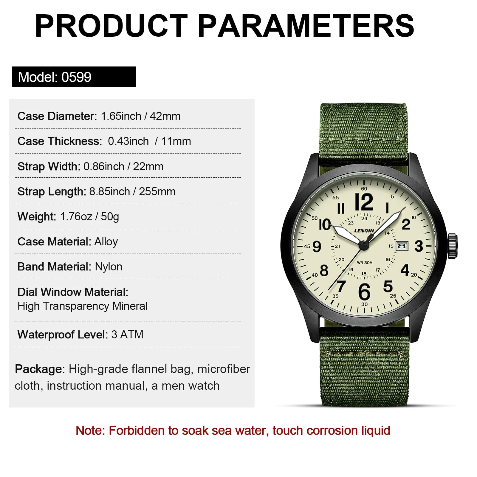 LN LENQIN Orologio Uomo Militare Analogico Quarzo Impermeabile - immagine 8