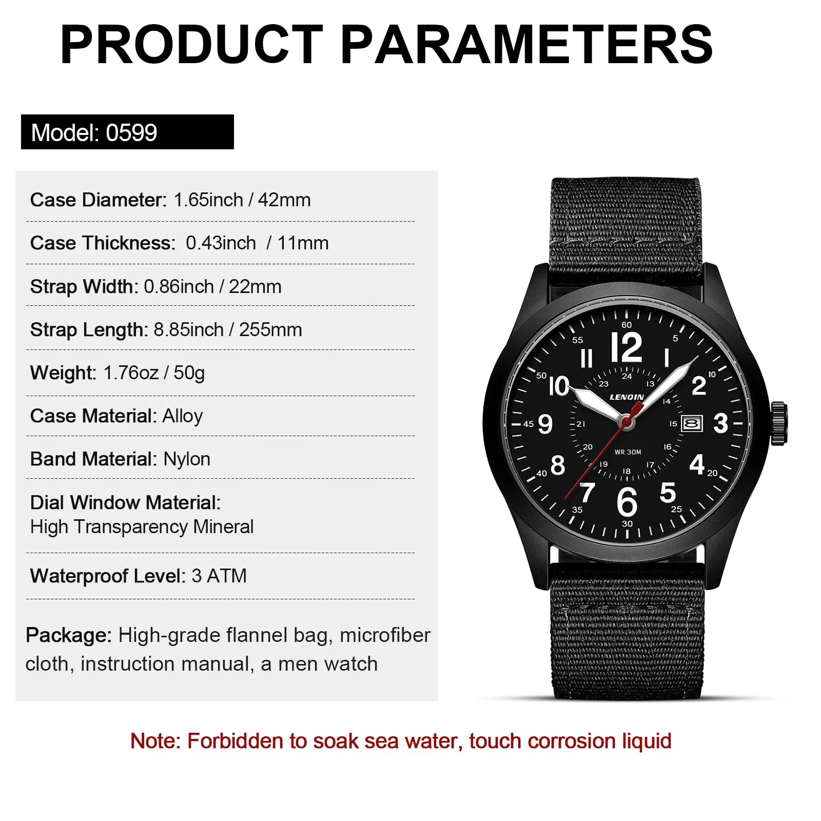 LN LENQIN Orologio Uomo Militare Analogico Quarzo Impermeabile - immagine 8