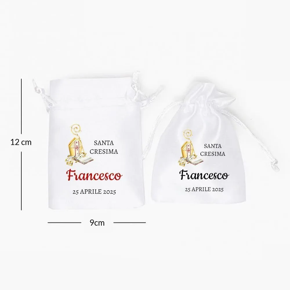 Cormar Sacchetti Bomboniere Personalizzati per Cresima, 12 Pezzi, 9x12 cm, Bianco con Ricamo 12 PEZZI - immagine 2