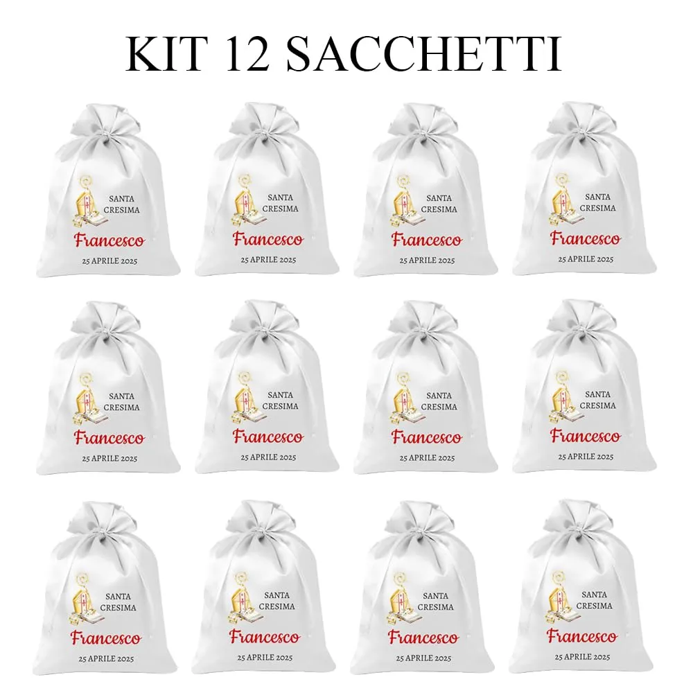 Cormar Sacchetti Bomboniere Personalizzati per Cresima, 12 Pezzi, 9x12 cm, Bianco con Ricamo 12 PEZZI - immagine 3