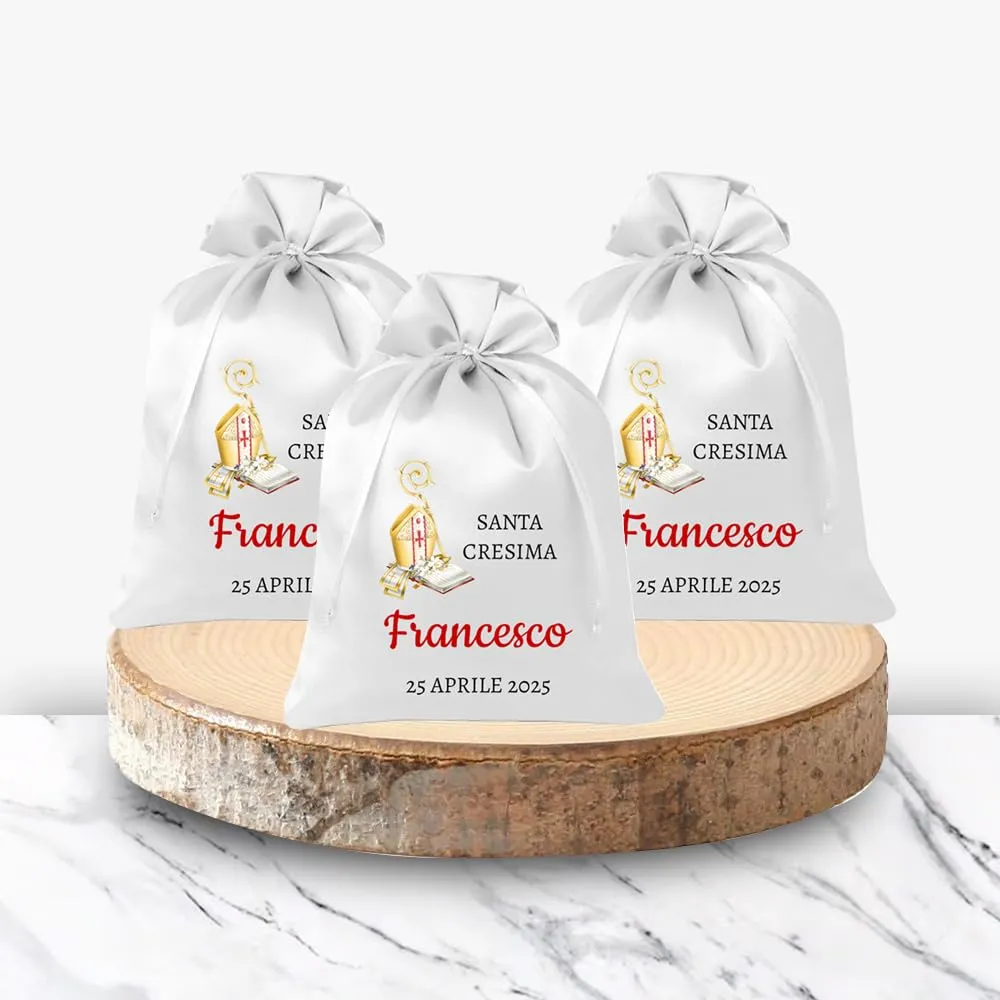 Cormar Sacchetti Bomboniere Personalizzati per Cresima, 12 Pezzi, 9x12 cm, Bianco con Ricamo 12 PEZZI - immagine 5