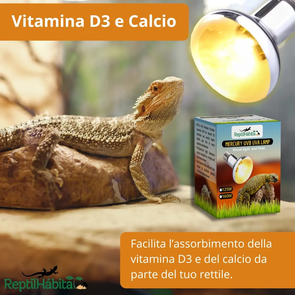 ReptilHábitat – Lampada UVB UVA con Calore per Rettili 160W – Lampada ai Vapori di Mercurio Tutto in Uno per Terrari – Luce Solare Artificiale con Protezione Termica - immagine 5