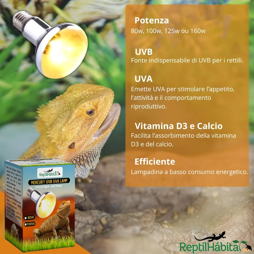 ReptilHábitat – Lampada UVB UVA con Calore per Rettili 125W – Lampada ai Vapori di Mercurio Tutto in Uno per Terrari – Luce Solare Artificiale con Protezione Termica - immagine 4