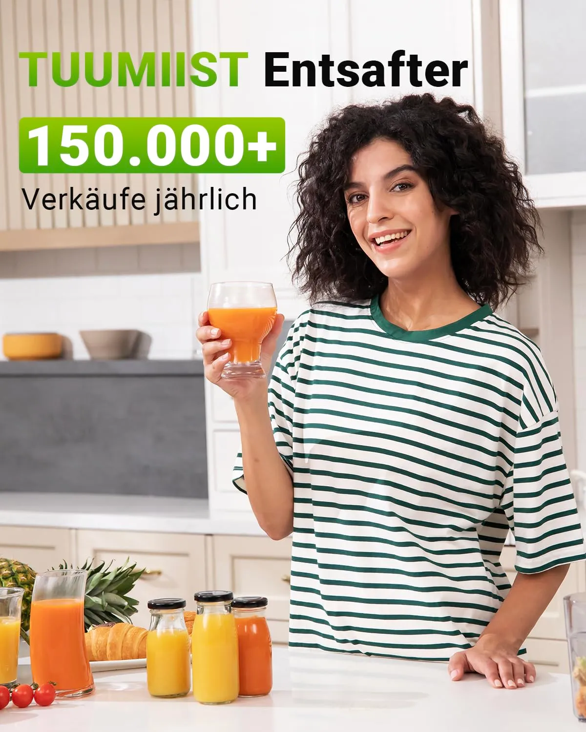 TUUMIIST Estrattore Frutta e Verdura 150 mm, 3L Estrattore di Succo, Centrifuga Frutta e Verdura, 99% Nutrienti Preservati, Senza BPA, Nero - immagine 2