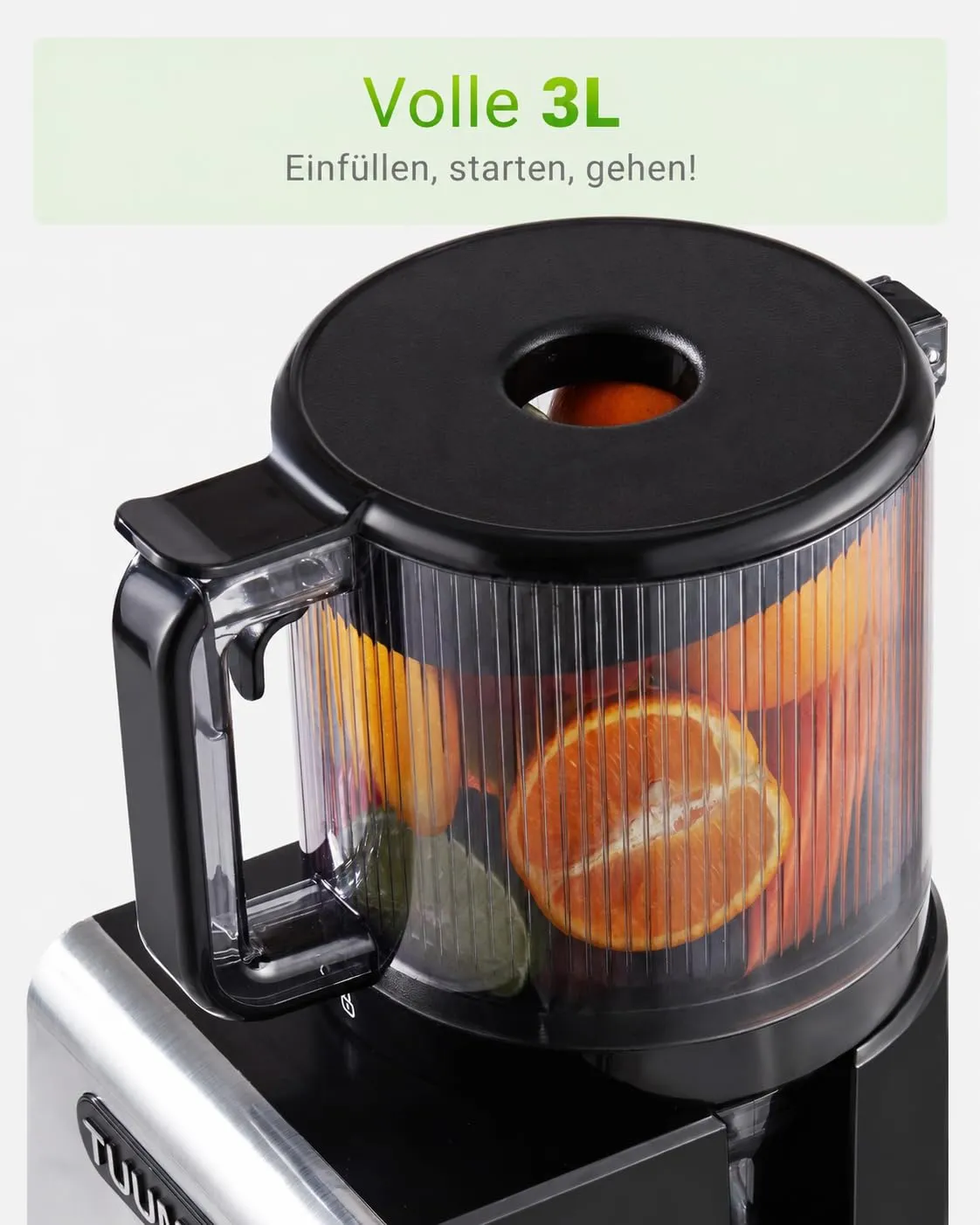 TUUMIIST Estrattore Frutta e Verdura 150 mm, 3L Estrattore di Succo, Centrifuga Frutta e Verdura, 99% Nutrienti Preservati, Senza BPA, Nero - immagine 4